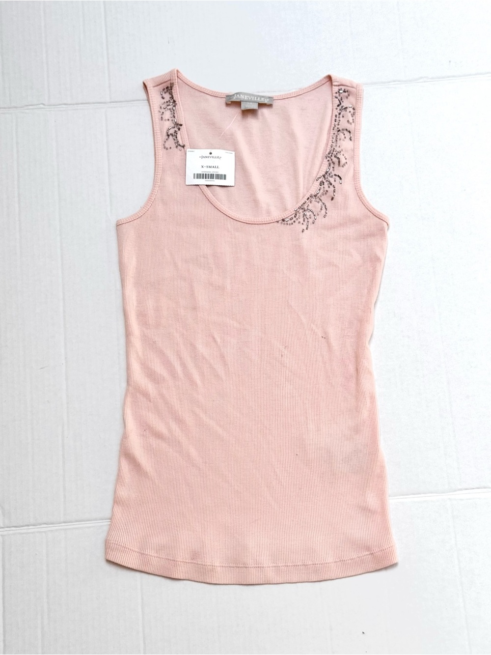 Janeville Soft Pink Embellished Scoop Tank